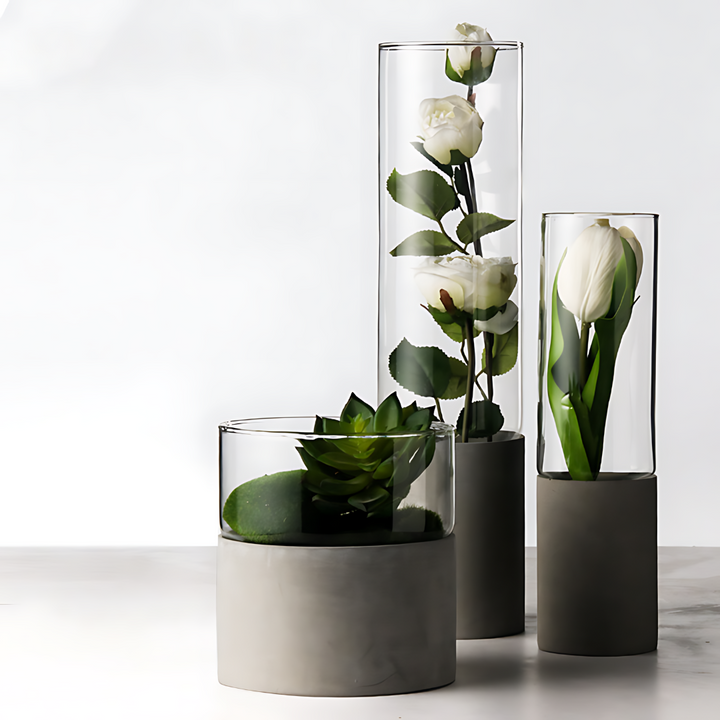 デザイナー ガラス & コンクリート花瓶 36cm ミニマル